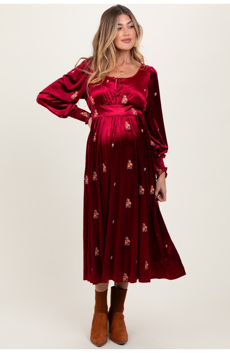 PinkBlush Velvet Embroidered Floral Midi Dress, Main, color, Red
