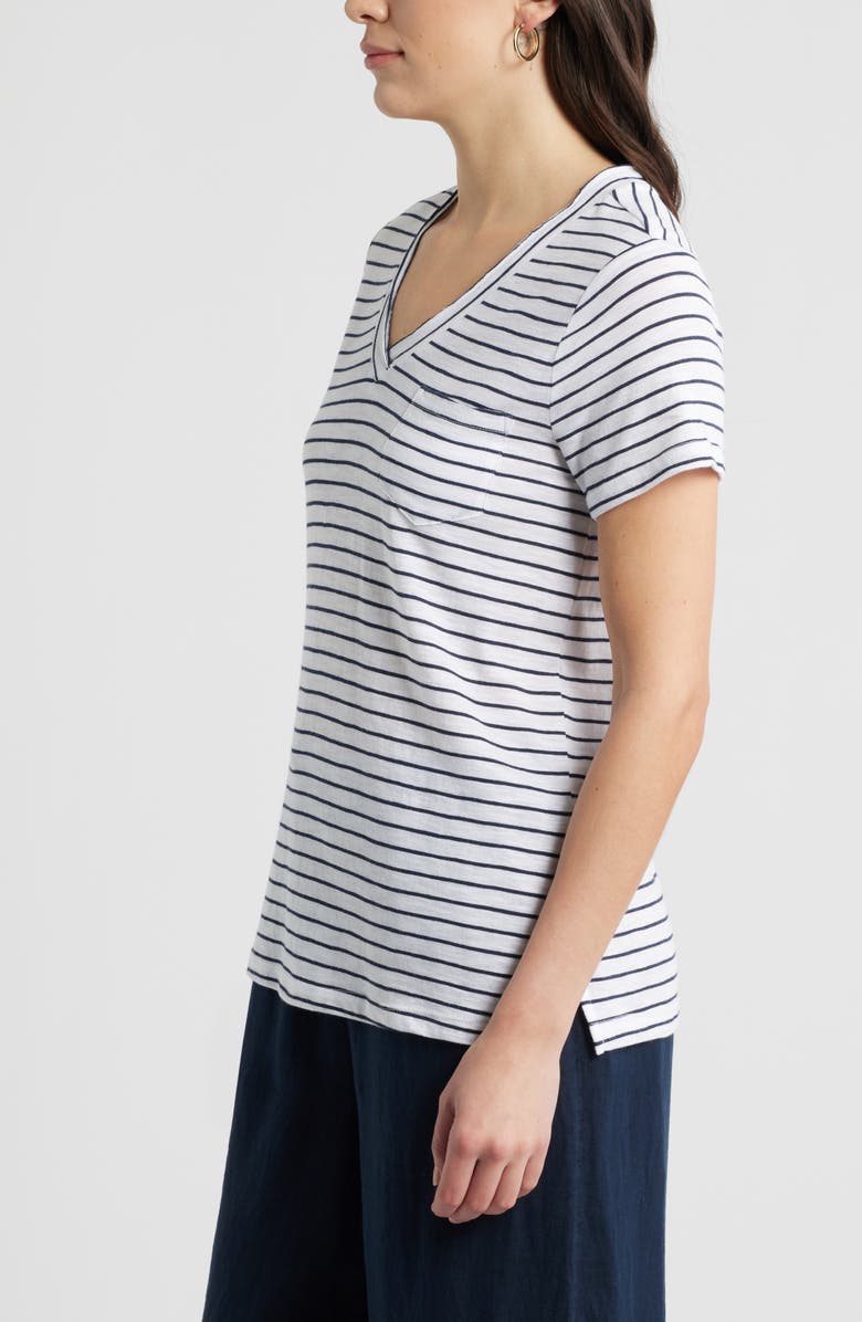 Caslon<sup>®</sup> Cotton & Modal V-Neck T-Shirt, Alternate, color, White-Navy Still Emilia Stripe