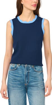 CeCe Scalloped Trim Sleeveless Sweater