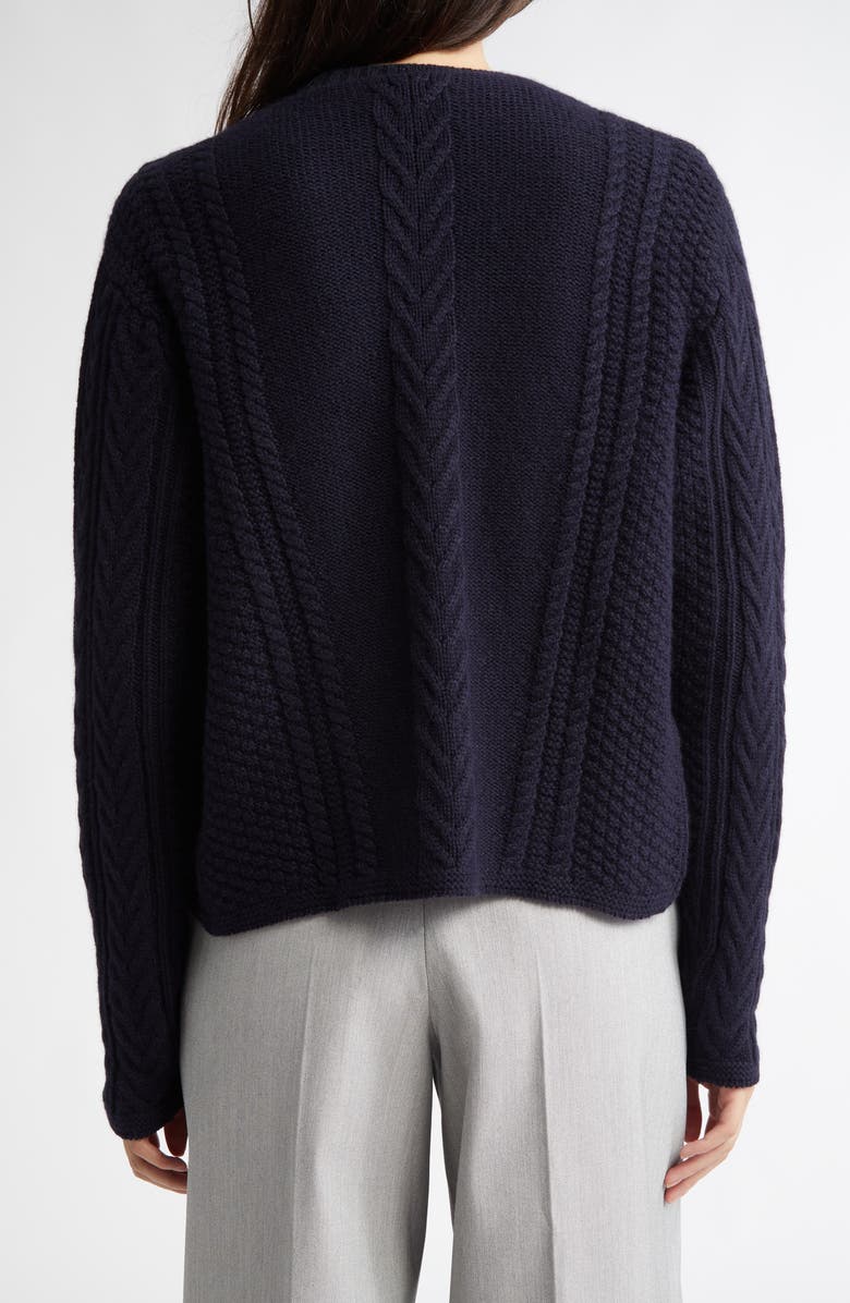 Johnstons of Elgin Aran Waterfall Collar Cashmere Cable Stitch Cardigan, Alternate, color, Dark Navy