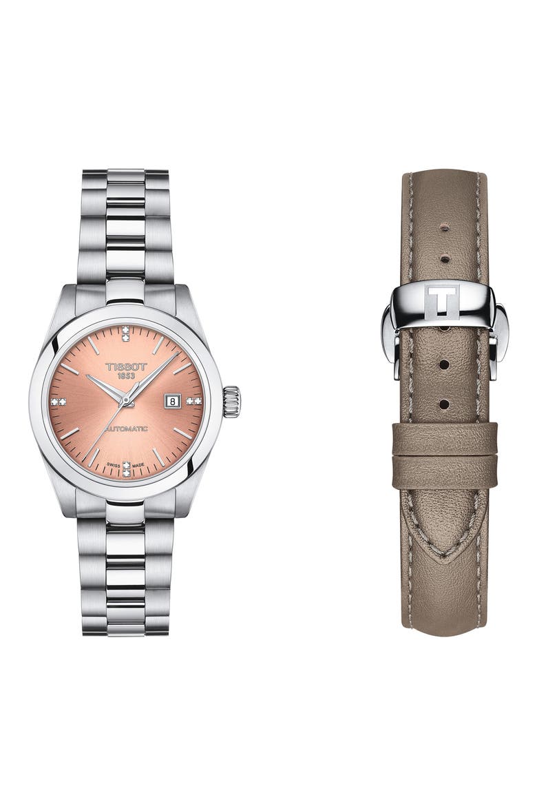 T-My Lady Automatic Bracelet Watch & Leather Strap Gift Set, 29mm, Alternate, color, PINK