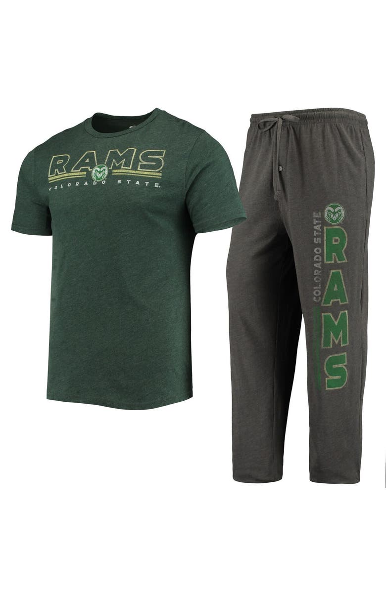 CONCEPTS SPORT Men's Concepts Sport Heathered Charcoal/Green Colorado State Rams Meter T-Shirt & Pants Sleep Set, Alternate, color, 