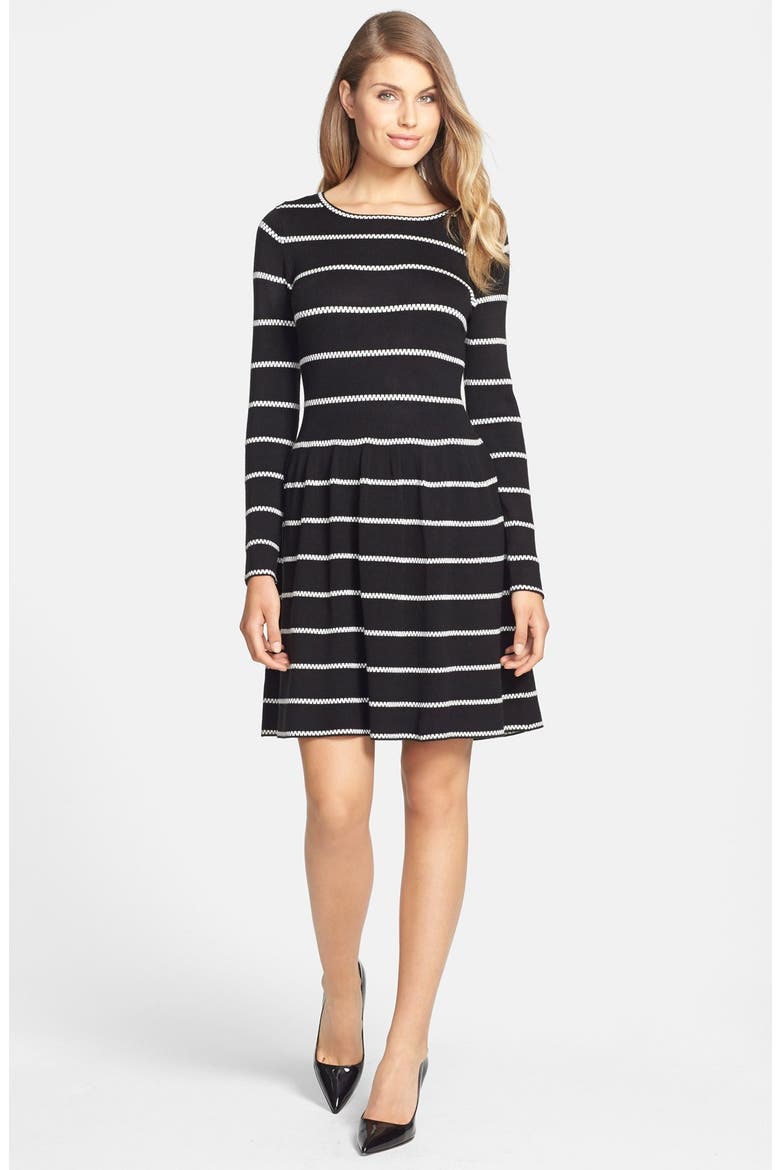 Knit Fit & Flare Dress, Alternate, color, BLACK/ IVORY