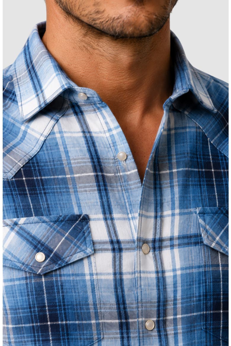 Sierra Plaid Cotton Shirt, Alternate, color, INDIGO