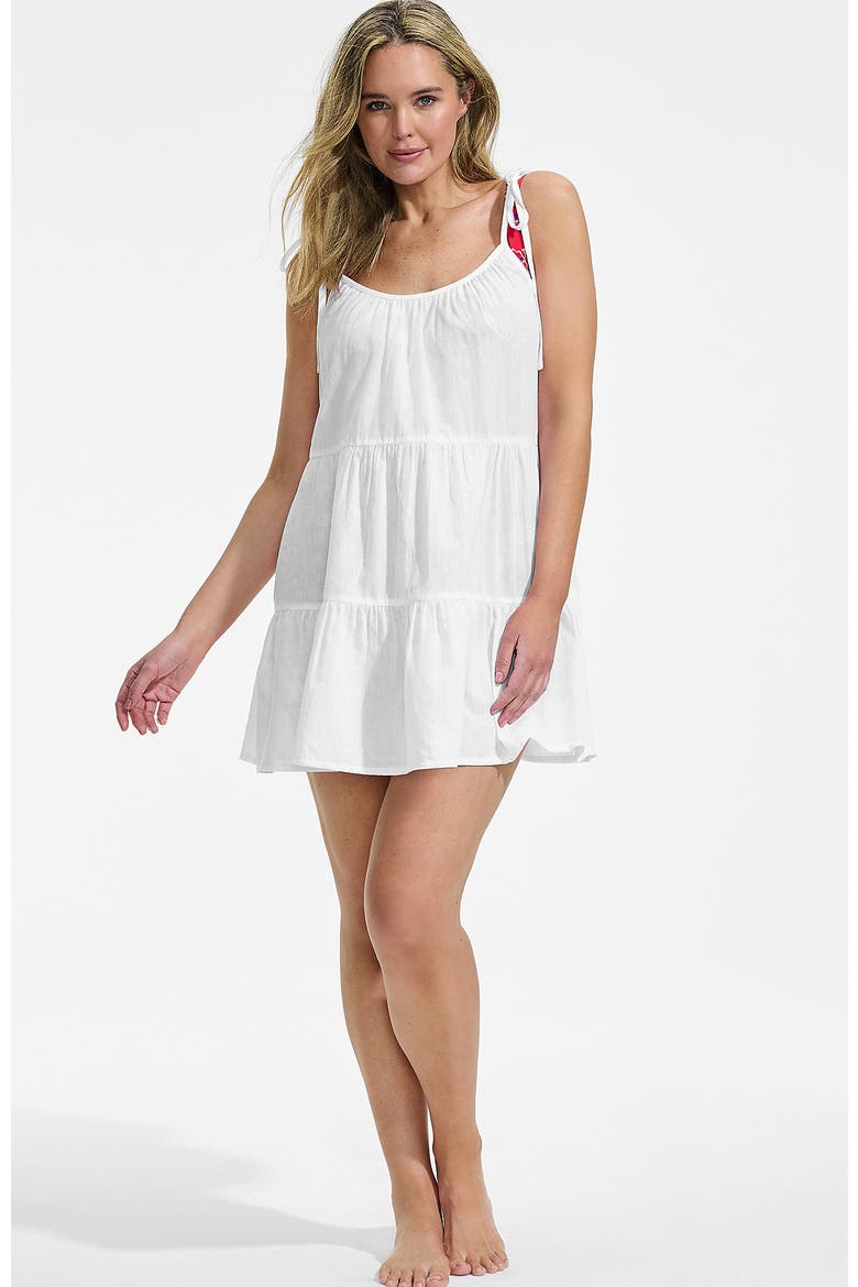 Plus Size New Tiered Cover Up Mini Dress, Main, color, White