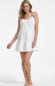 Lands' End Plus Size New Tiered Cover Up Mini Dress