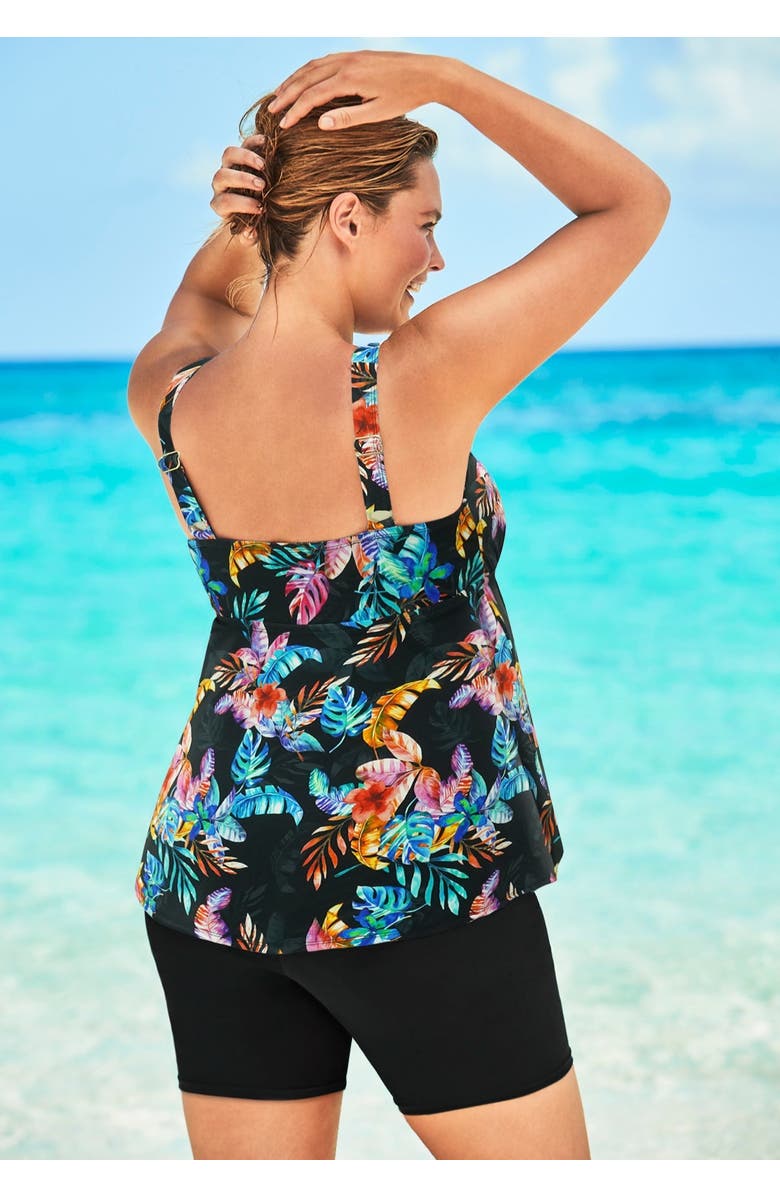 Swim 365 A-Line Flowy V-Neck Tankini Top With Built-In Bra, Alternate, color, Black