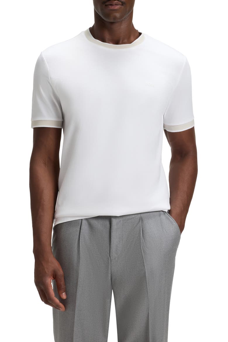 Tessler Slim Fit Cotton Ringer T-Shirt, Main, color, WHITE
