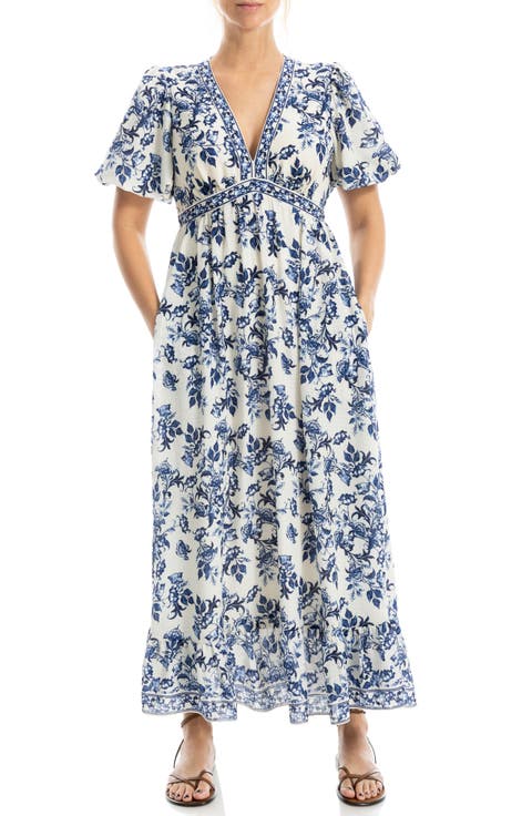 Flutter Sleeve Empire Waist Maxi Dress