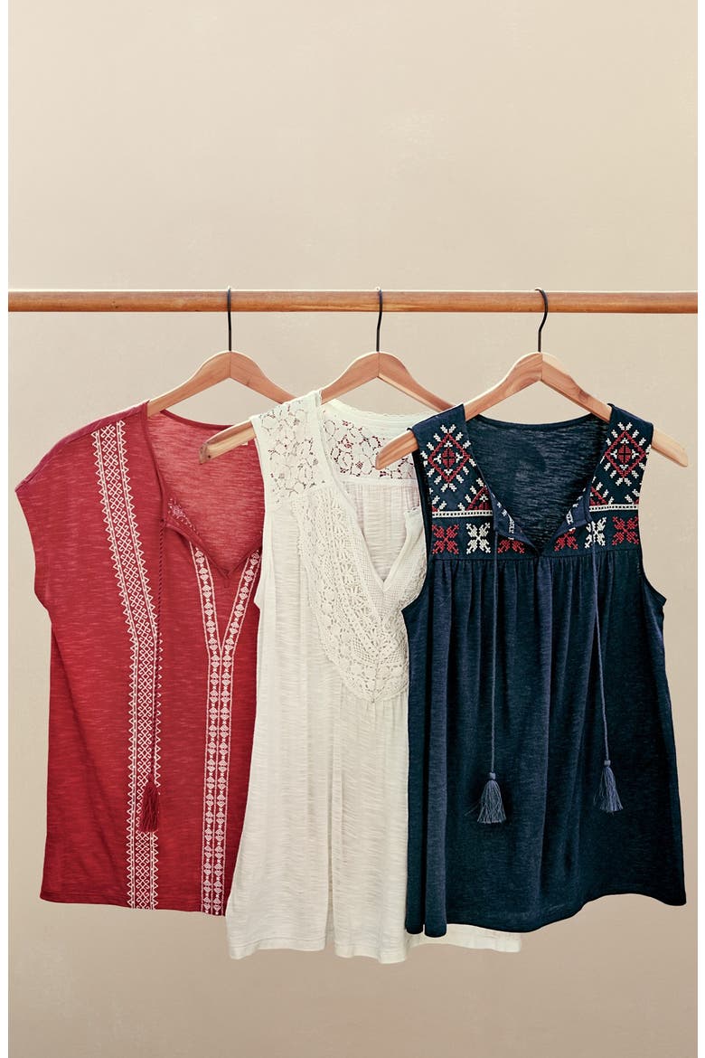 Embroidered Boho Tank, Alternate, color, NAVY- RED EMBROIDERY