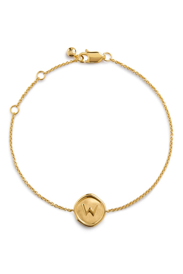 Initial Stamp Charm Bracelet, Main, color, 18CT GOLD VERMEIL W