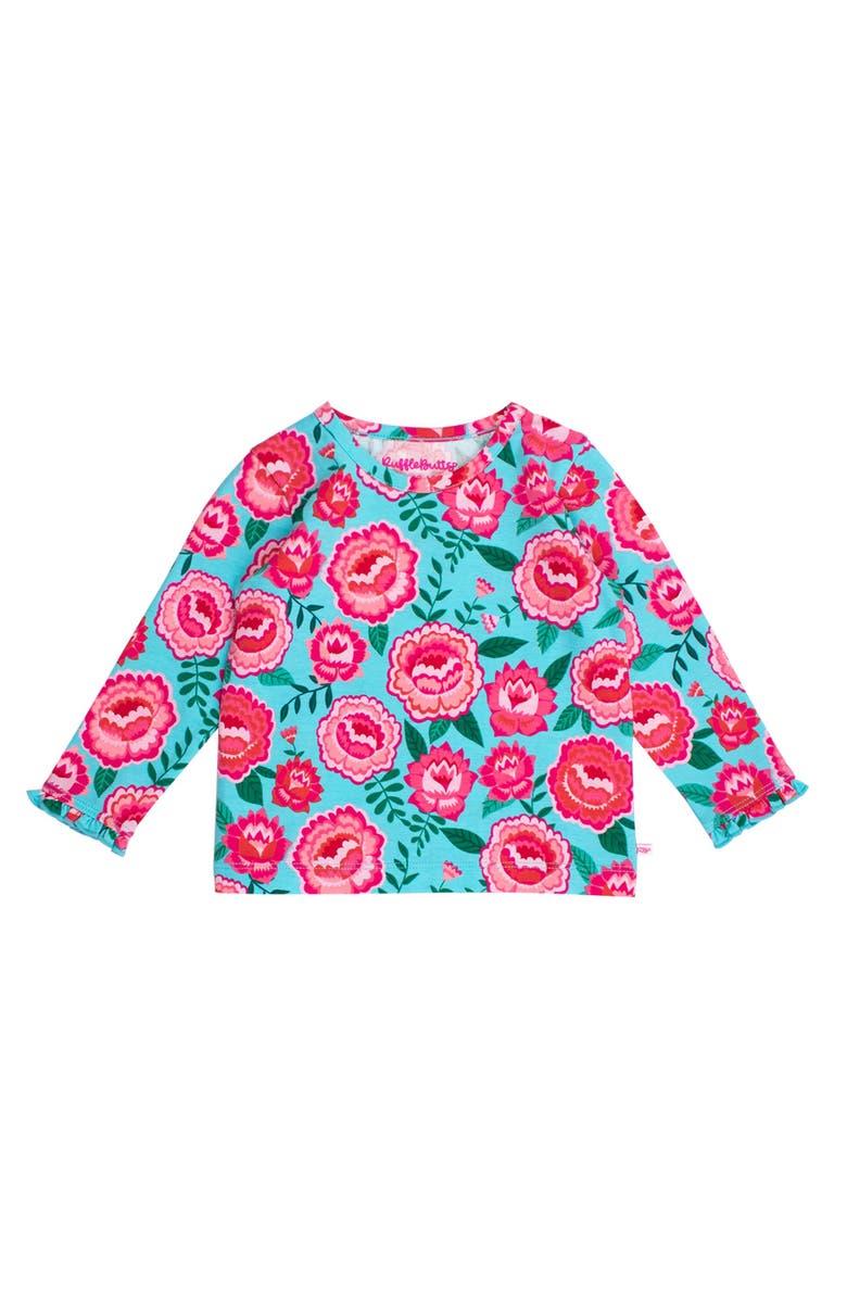 RuffleButts Knit Long Sleeve Ruffle Layering Tee, Main, color, Bright Blossoms