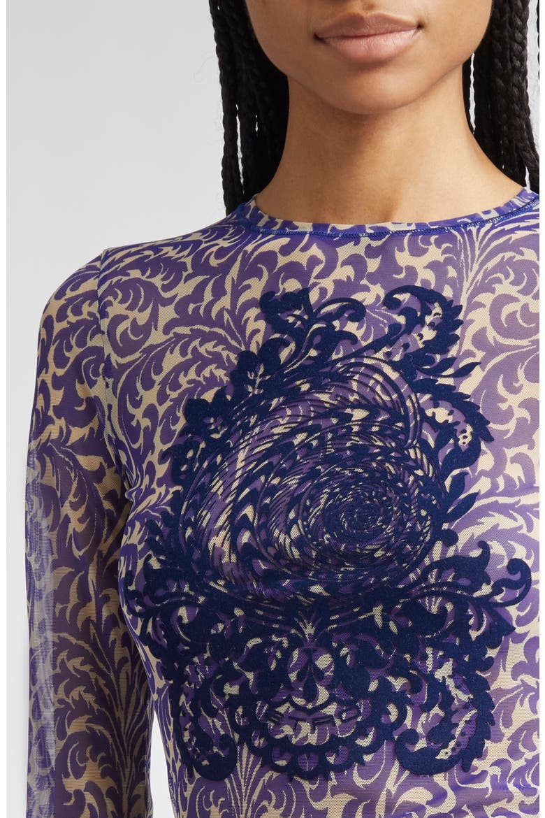 Flocked Shell Paisley Top, Alternate, color, PRINTED BLUE BASE
