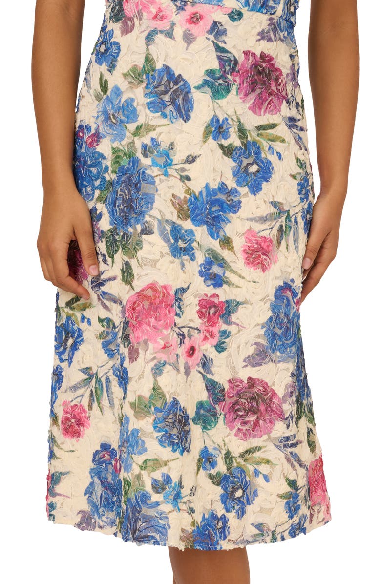 Adrianna Papell Floral Soutache Lace One-Shoulder Fit & Flare Midi Dress, Alternate, color, 