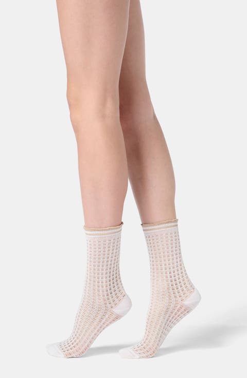 Cotton Blend Open Knit Crew Socks