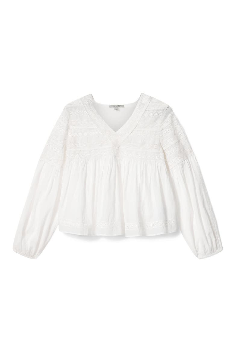 Neneh Lace Trim Eyelet Top, Alternate, color, WHITE