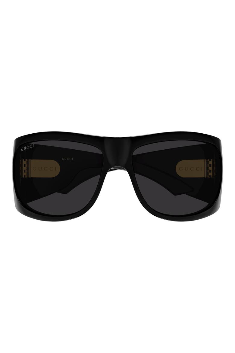 66mm Oversize Geometric Sunglasses, Main, color, BLACK