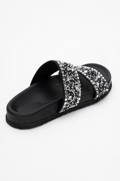 Forever & Always Shoes Jamie Leather Double Strap Slide Sandal With Stones