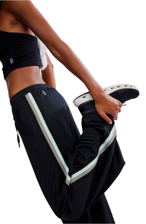 Free People One On One Side Stripe Mesh Drawstring Pants In Black