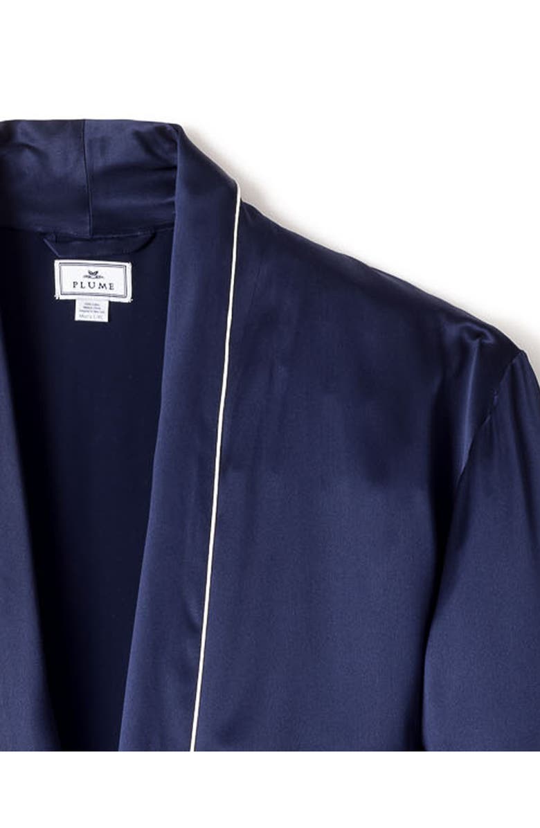 Petite Plume Men's Navy Piped Silk Robe, Alternate, color, Navy