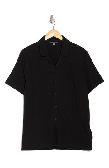 John Varvatos Brewer Organic Cotton Camp Shirt In Black