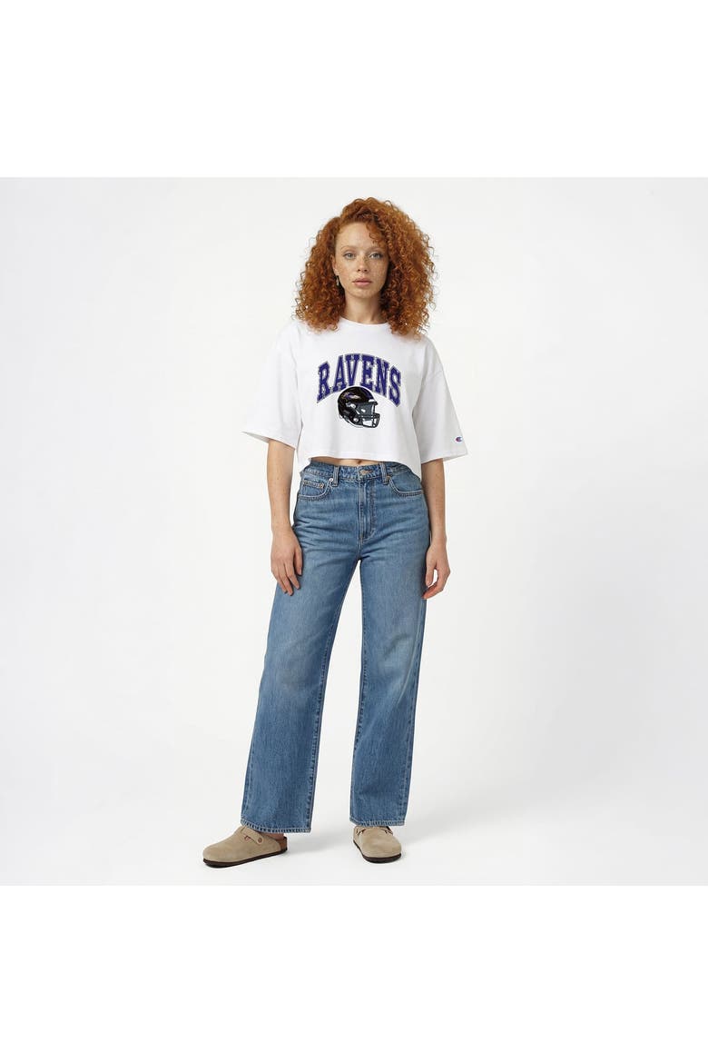 Women's Champion  White Baltimore Ravens Boyfriend Cropped T-Shirt, Alternate, color, White