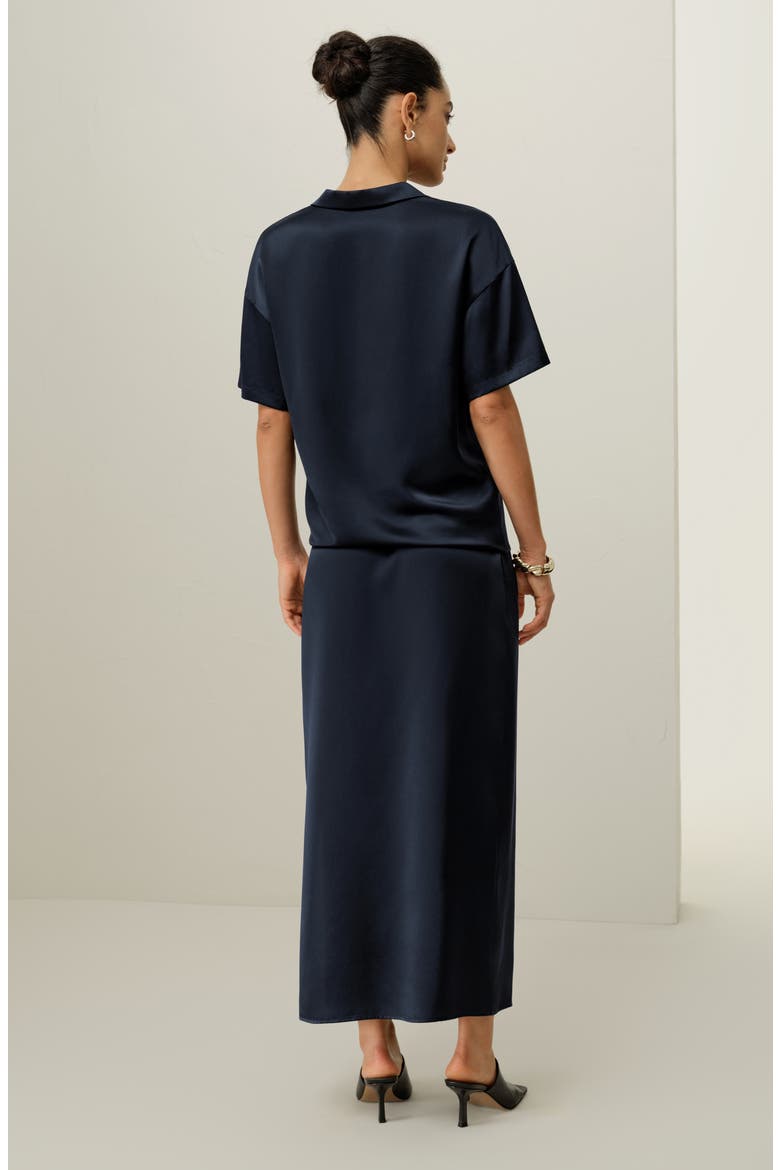 Women's Washable Silk Charmeuse Polo Top, Alternate, color, Midnight Blue