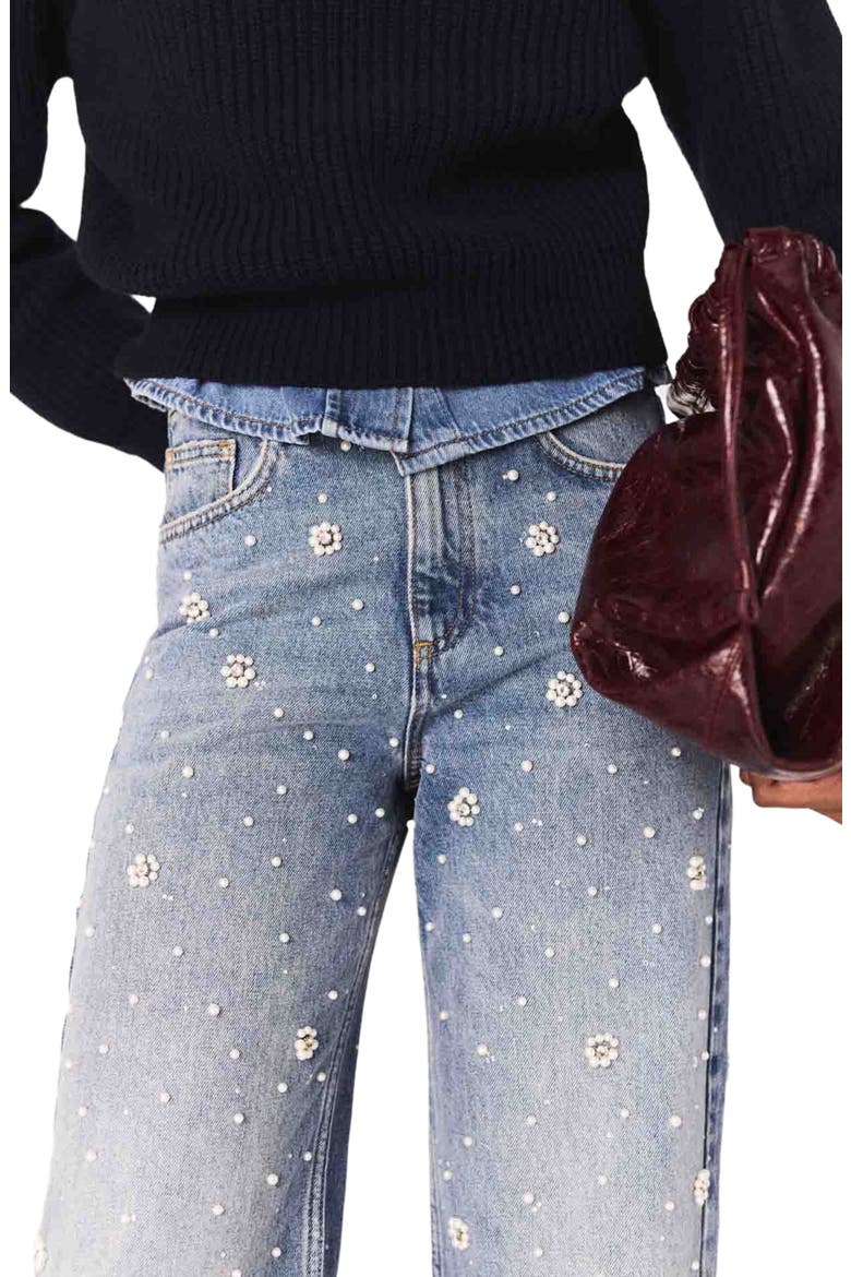 Wide-leg embroidered jeans, Alternate, color, Blue