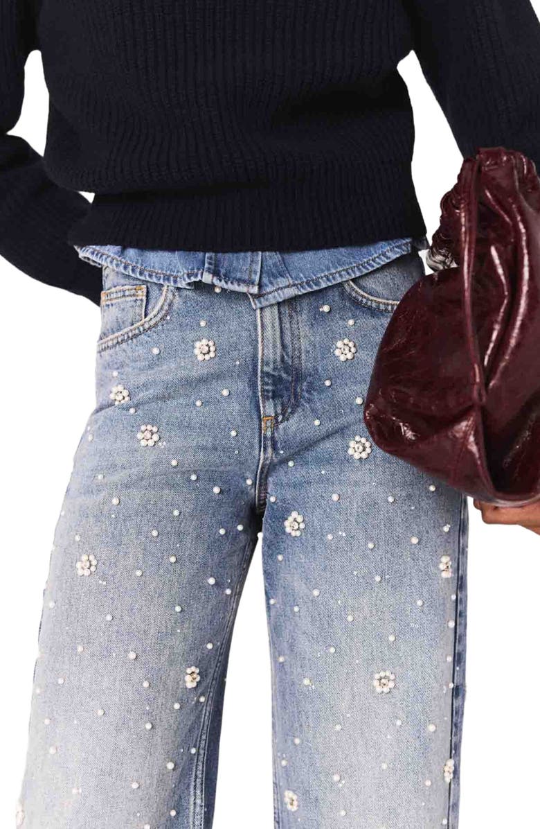 maje Wide-leg embroidered jeans, Alternate, color, Blue