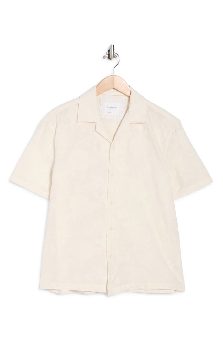 DENIM AND FLOWER Textured Camp Floral Shirt, Alternate, color, Off White