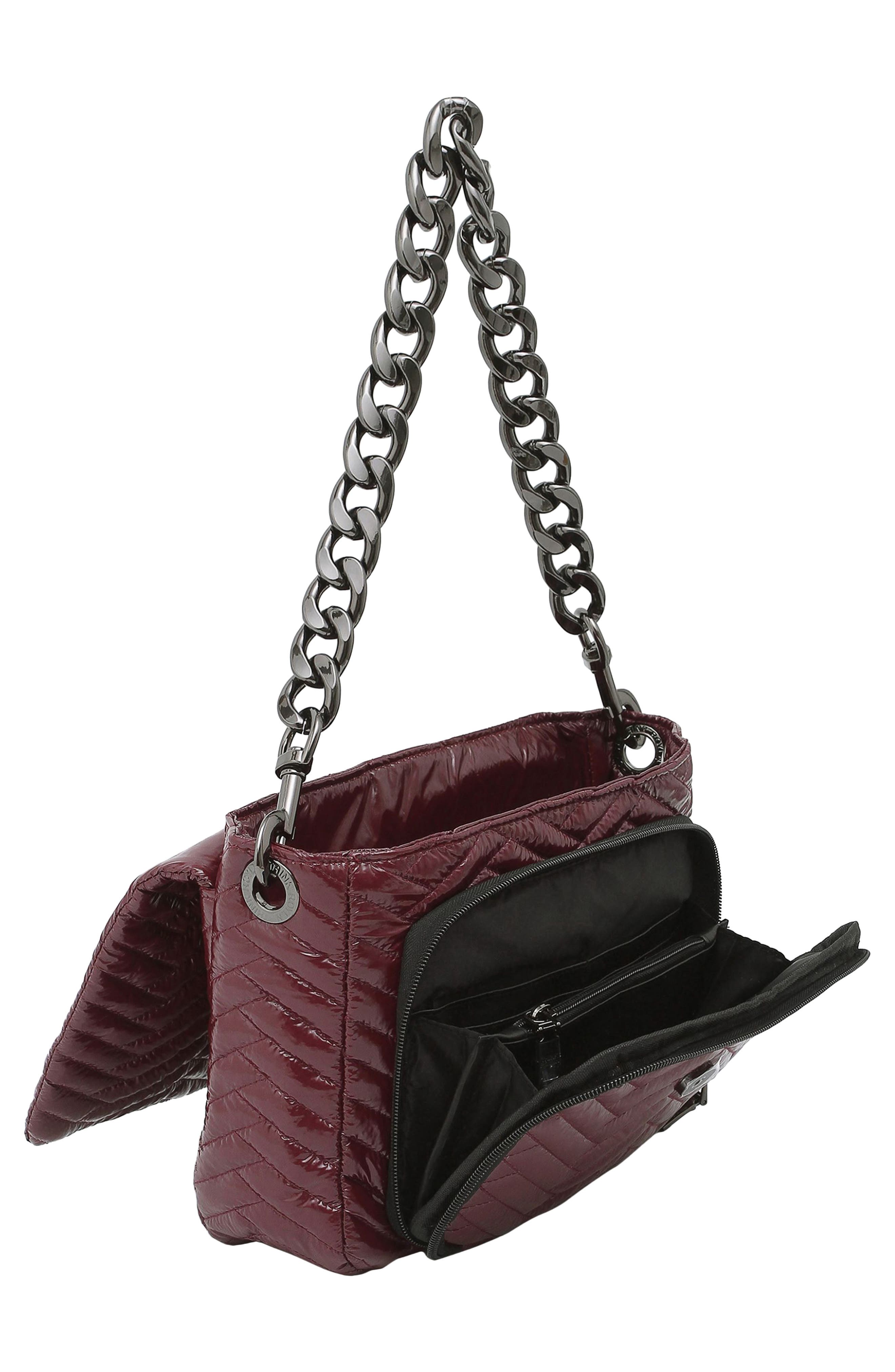 The Muse Moto Quilting Flap Shoulder Bag, Alternate, color, GLOSSY DEEP BURGUNDY