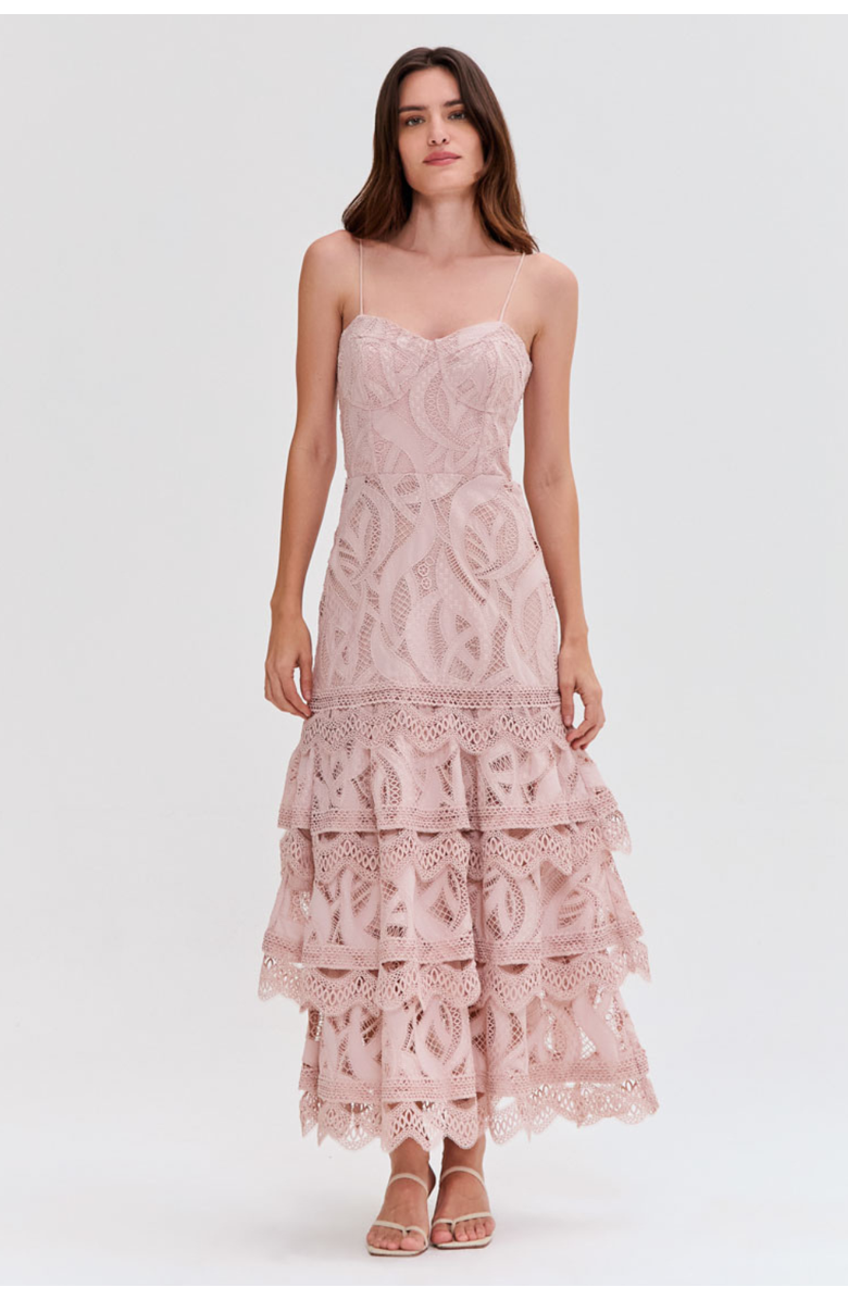 PatBO Aura Lace Flutter Midi Dress, Main, color, Rose