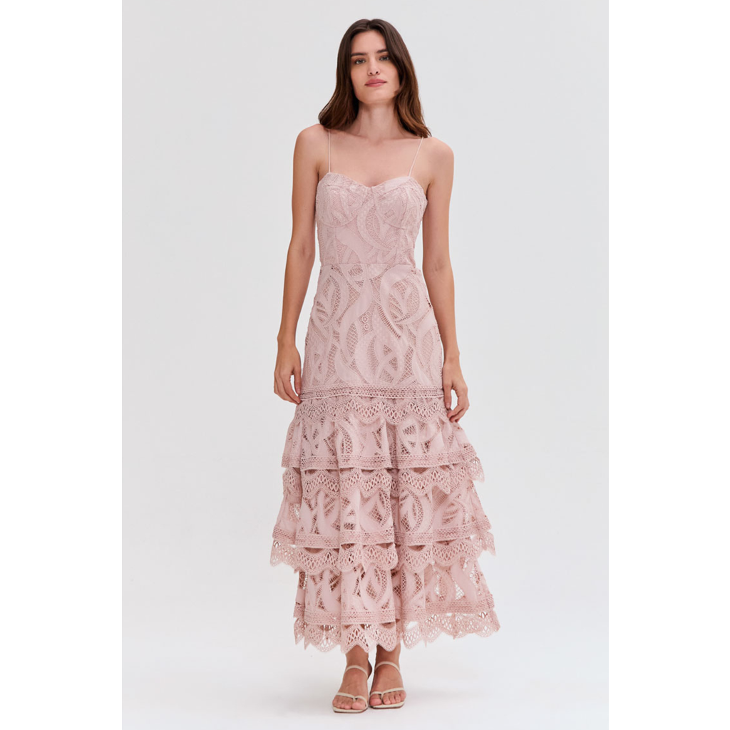 Patbo Aura Lace Flutter Midi Dress In Pink