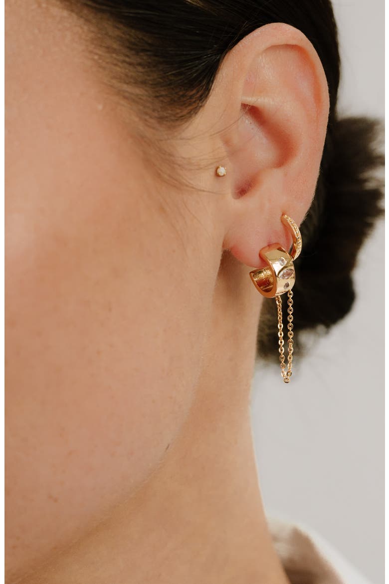 Double Piercing Chain Drop Earrings, Alternate, color, GOLD