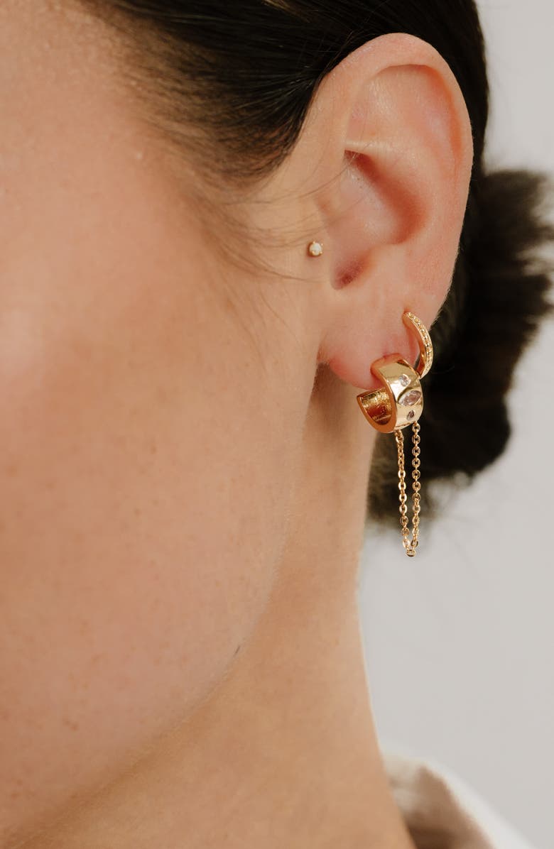 Ettika Double Piercing Chain Drop Earrings, Alternate, color, Gold