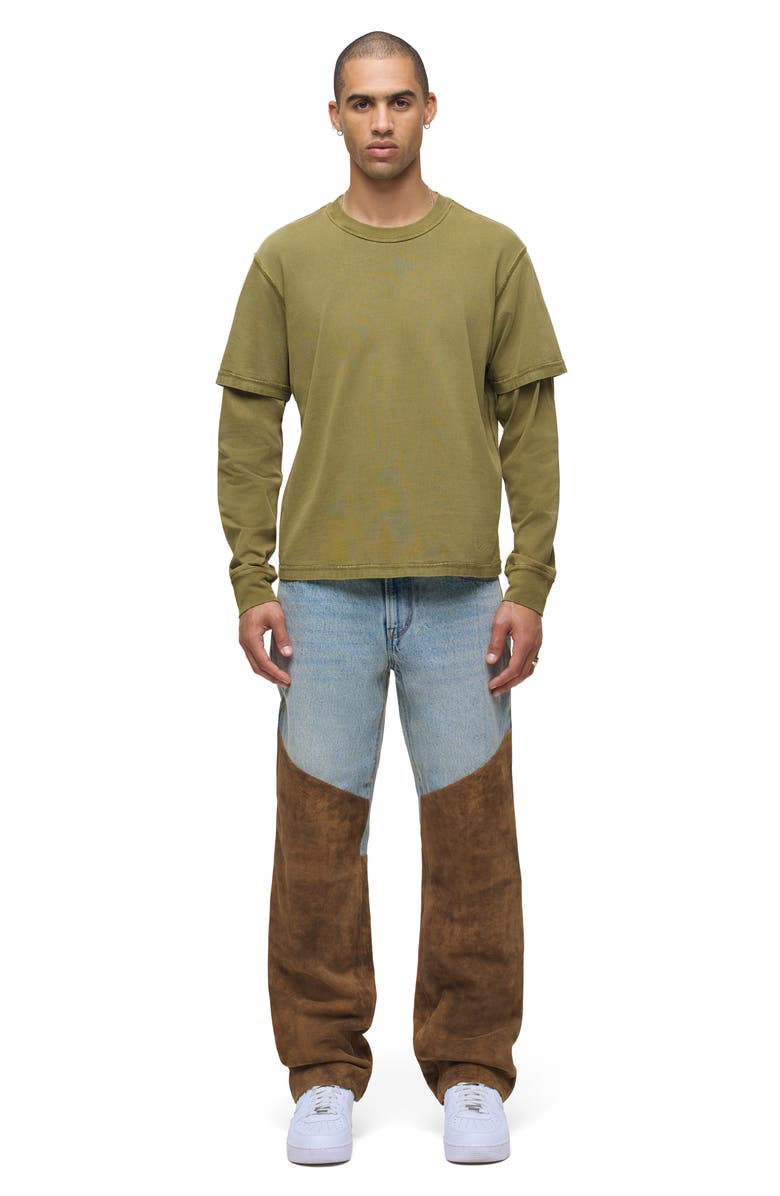 Hudson Jeans Hybrid Layered Long Sleeve Cotton T-Shirt, Alternate, color, Olive