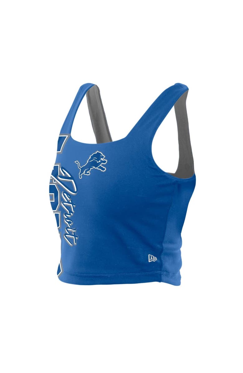 New Era Women's New Era Blue/Gray Detroit Lions Reversible Cropped Sport Classics Tank Top, Alternate, color,
