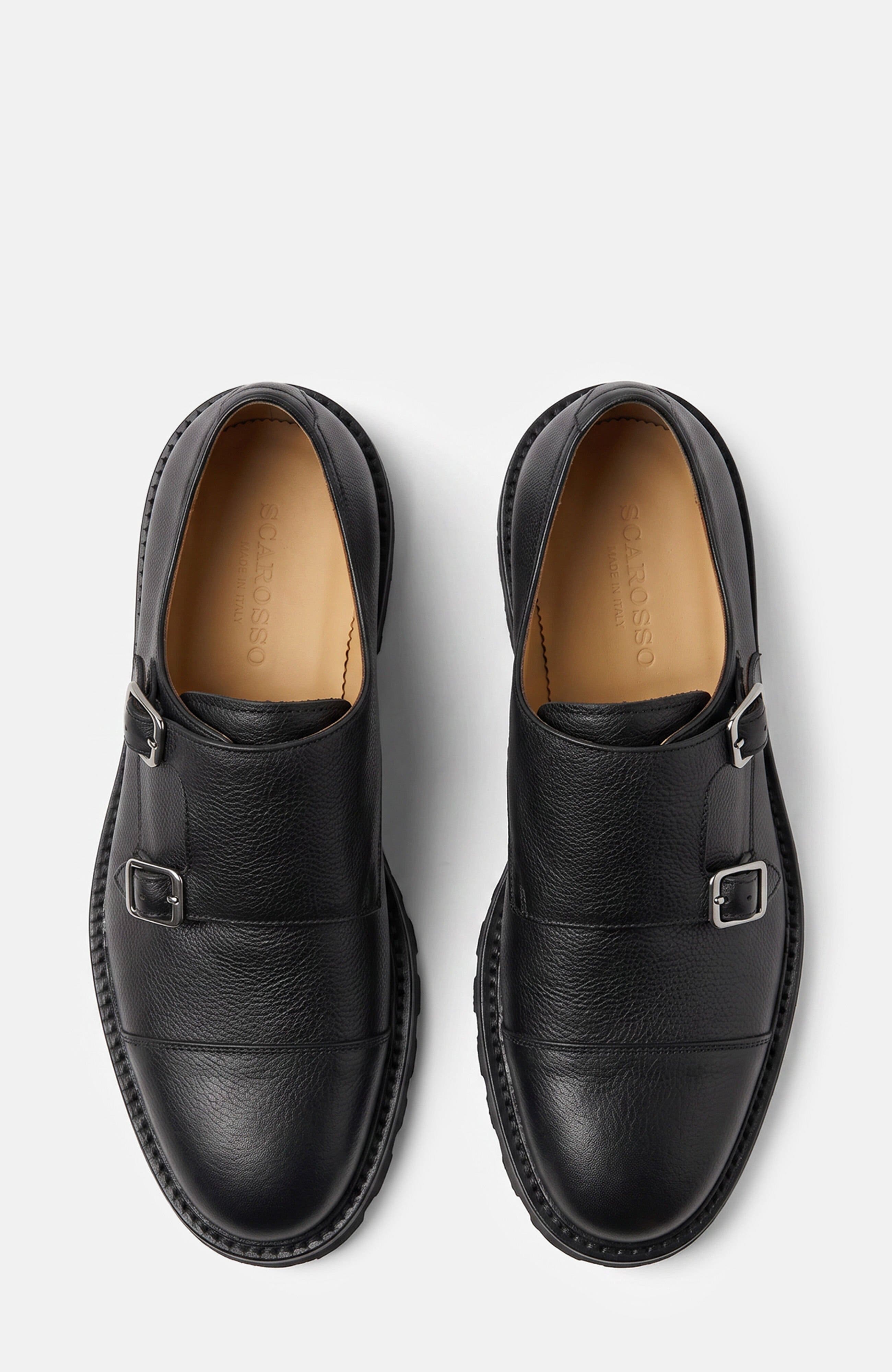 Oswald Monk Strap Shoes, Alternate, color, Black - Calf