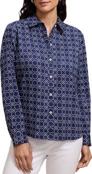 Foxcroft Hampton Geo Print Cotton Button-Up Shirt