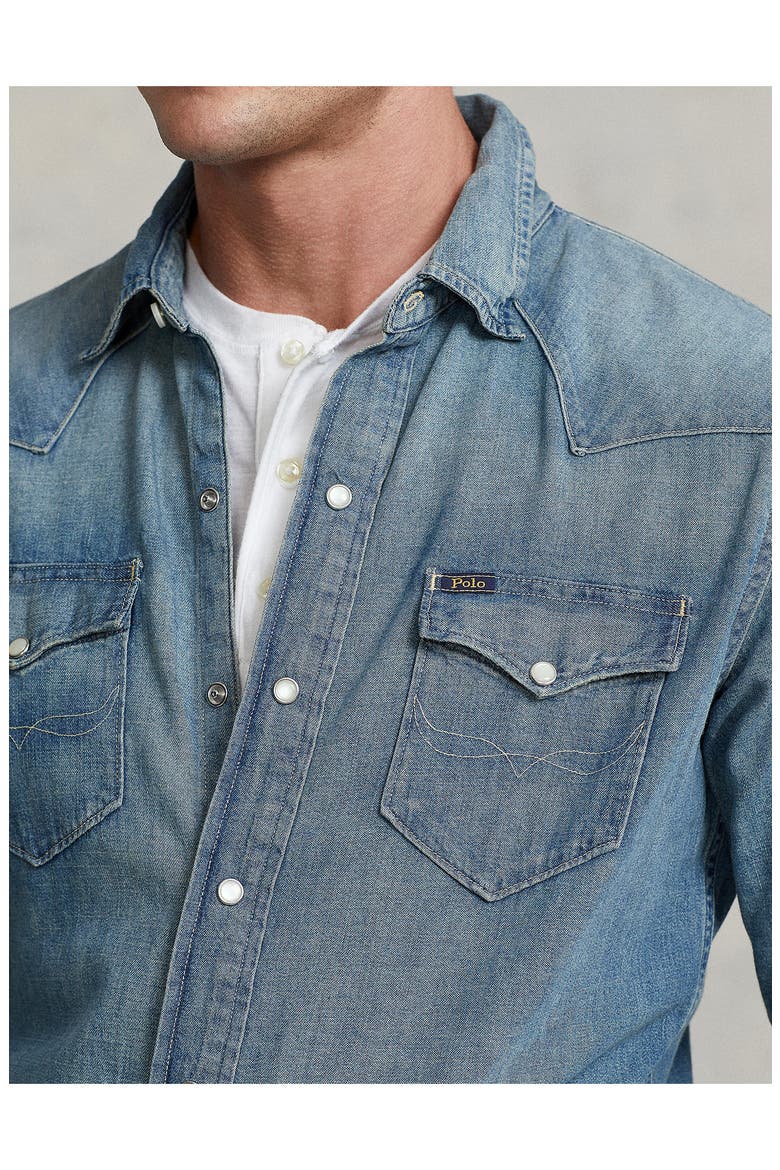 Western Cotton Denim Snap-Up Shirt, Alternate, color, RALPH LAUREN WESTERN