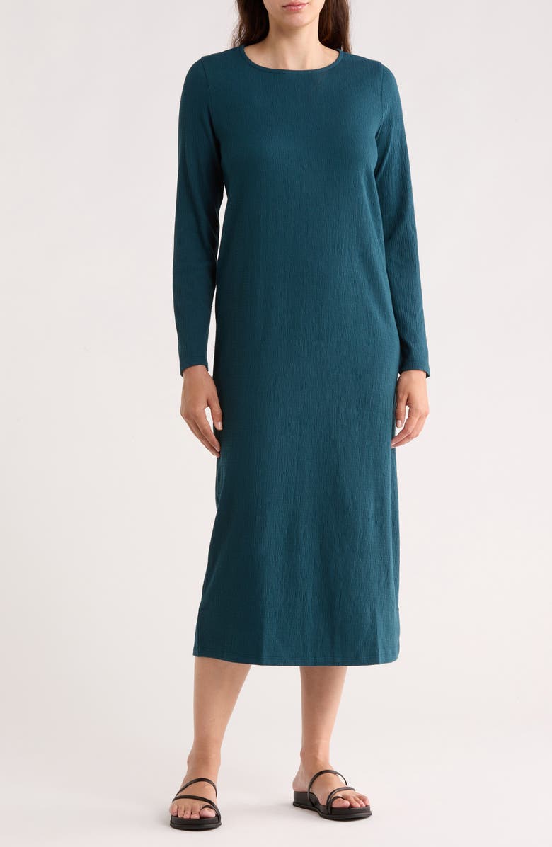 Eileen Fisher Long Sleeve Cotton Blend Jersey Dress, Main, color, Round Neck Dress