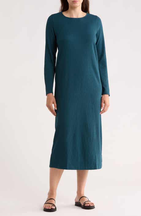 Eileen Fisher Long Sleeve Cotton Blend Jersey Dress