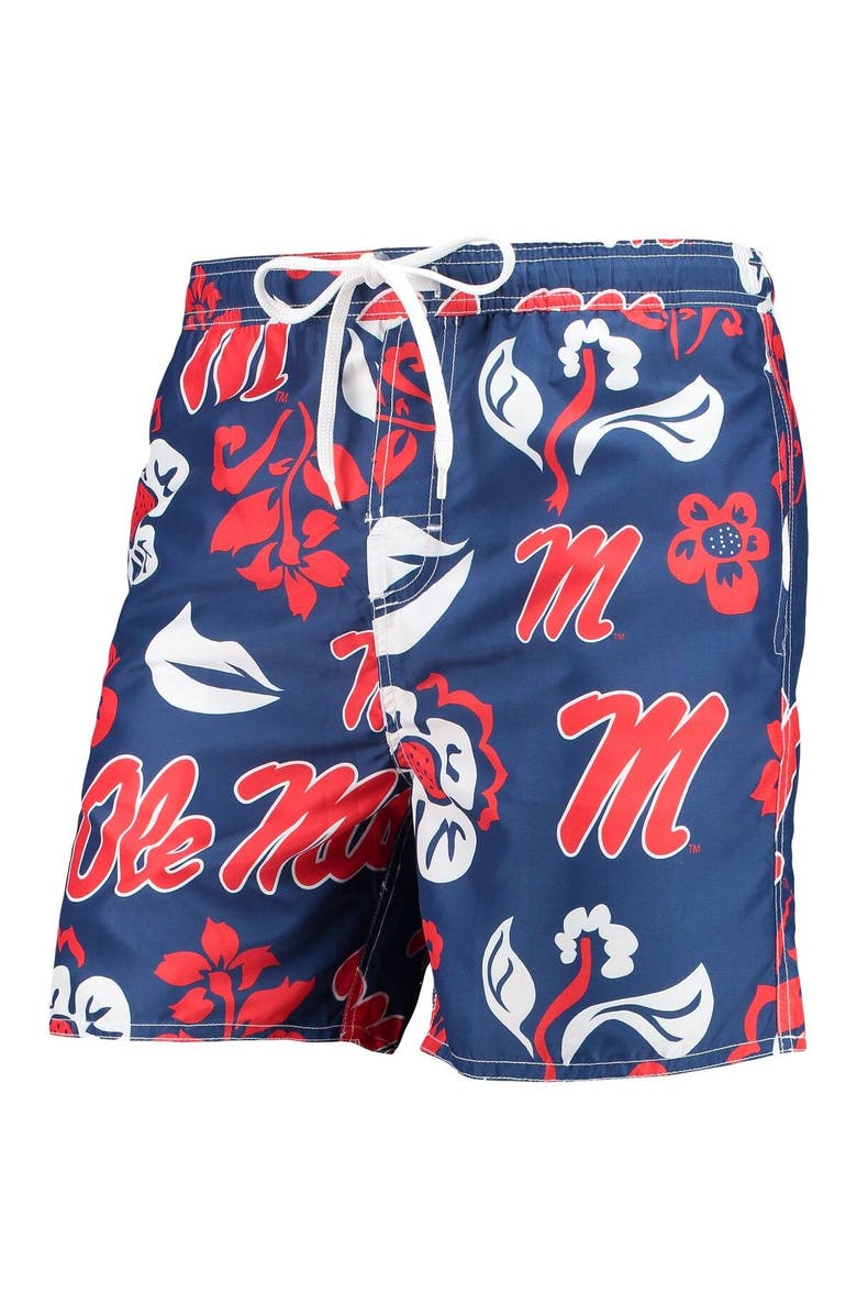 Wes & Willy Men's Wes & Willy Navy Ole Miss Rebels Floral Volley Logo Swim Trunks, Alternate, color, 