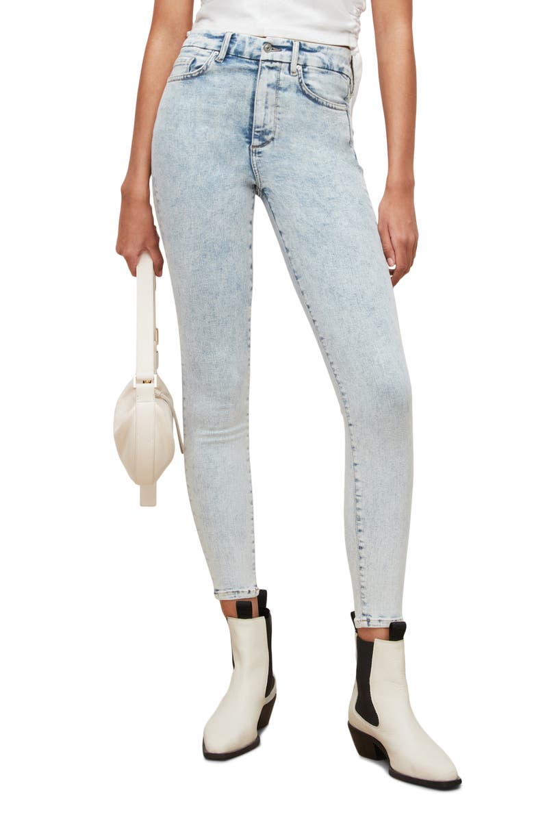 AllSaints Dax High Waist Ankle Skinny Jeans, Main, color, Snow Indigo