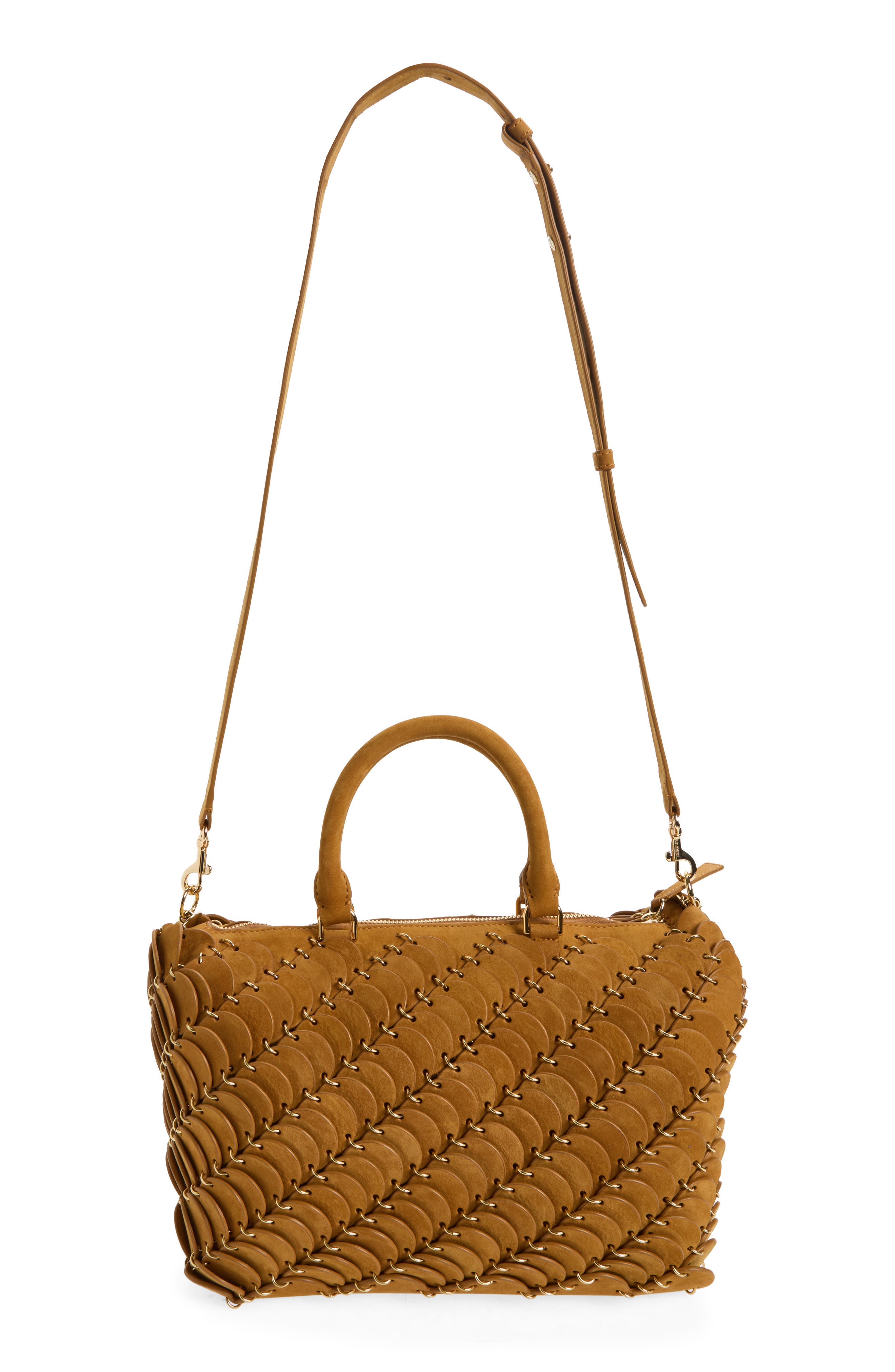 Paco Nubuck Leather Boston Bag, Alternate, color, CAMEL / GOLD