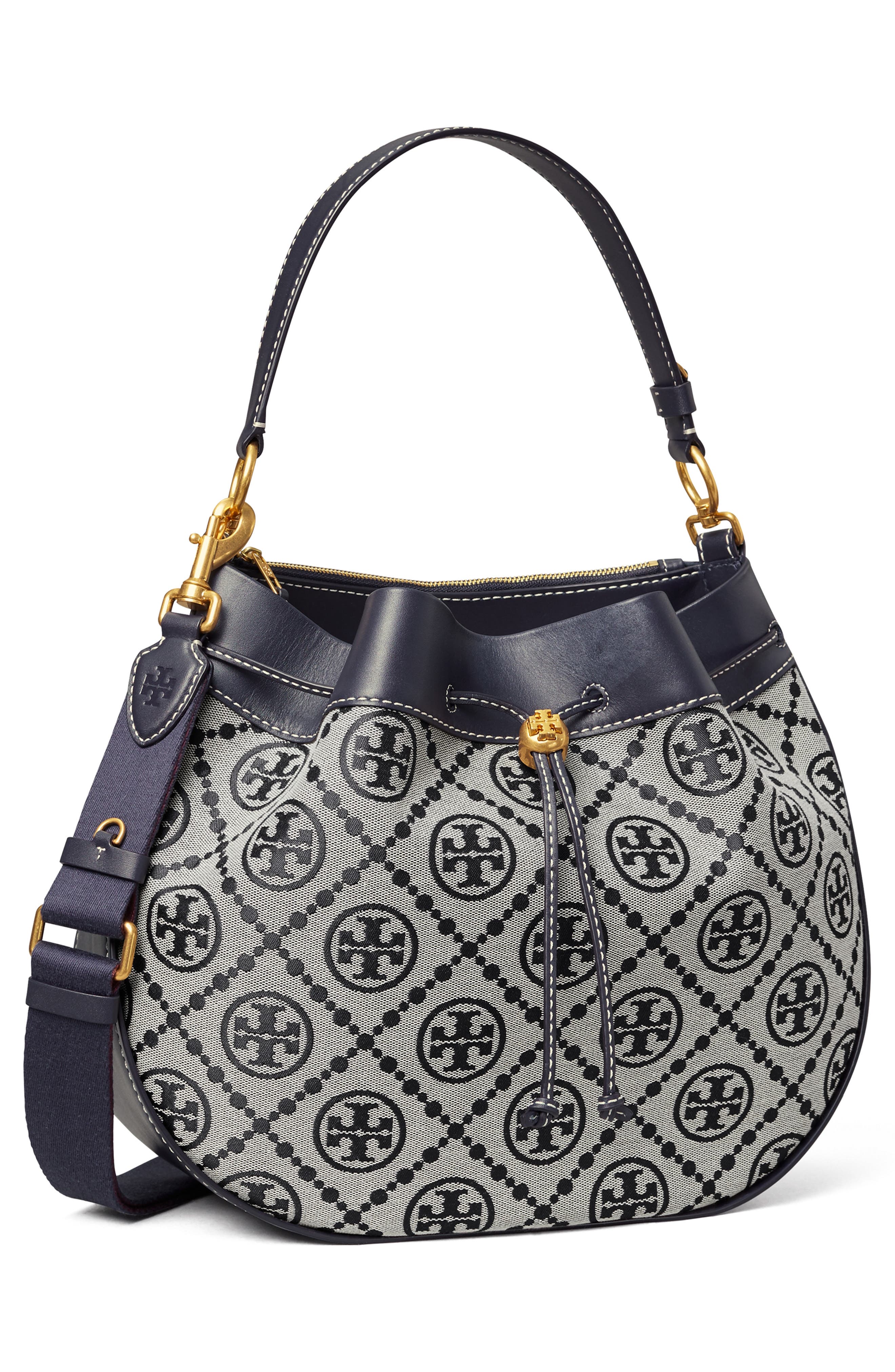 Tory Burch T Monogram Jacquard Drawstring Hobo Bag, Alternate, color, 