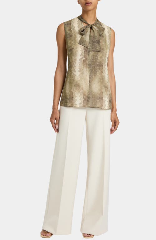 Santorelli Teca Printed Georgette Sleeveless Tie Neck Blouse In Brown