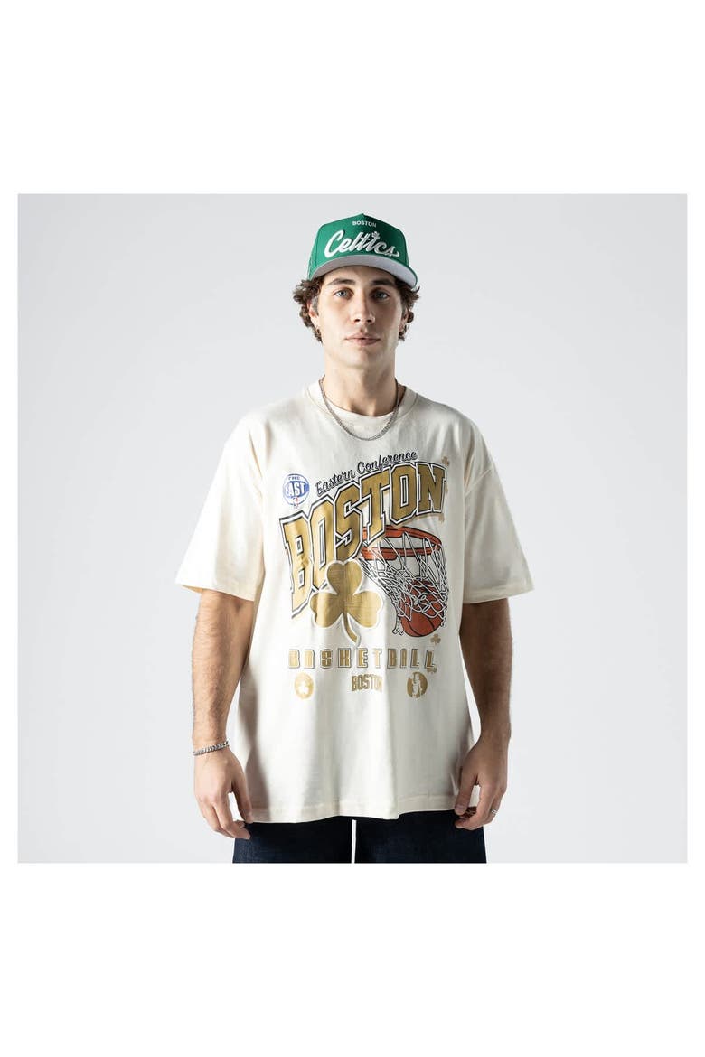 Men's New Era  Cream Boston Celtics Oversized City Edition Remix Vintage T-Shirt, Alternate, color, Cream
