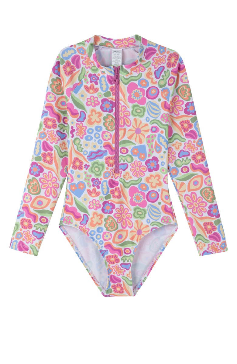 Gottex Kids Under the Sea Long Sleeve Zip Front One Piece, Main, color, Multi