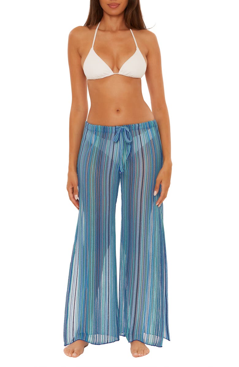 Becca Seaside Stripe Cover-Up Pants, Main, color, Ocean